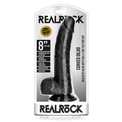 RealRock Dildo Realista Curvado de 8 Pulgadas Negra