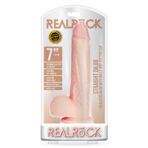 RealRock 7 in. Dildo with Balls and Suction Cup Beige