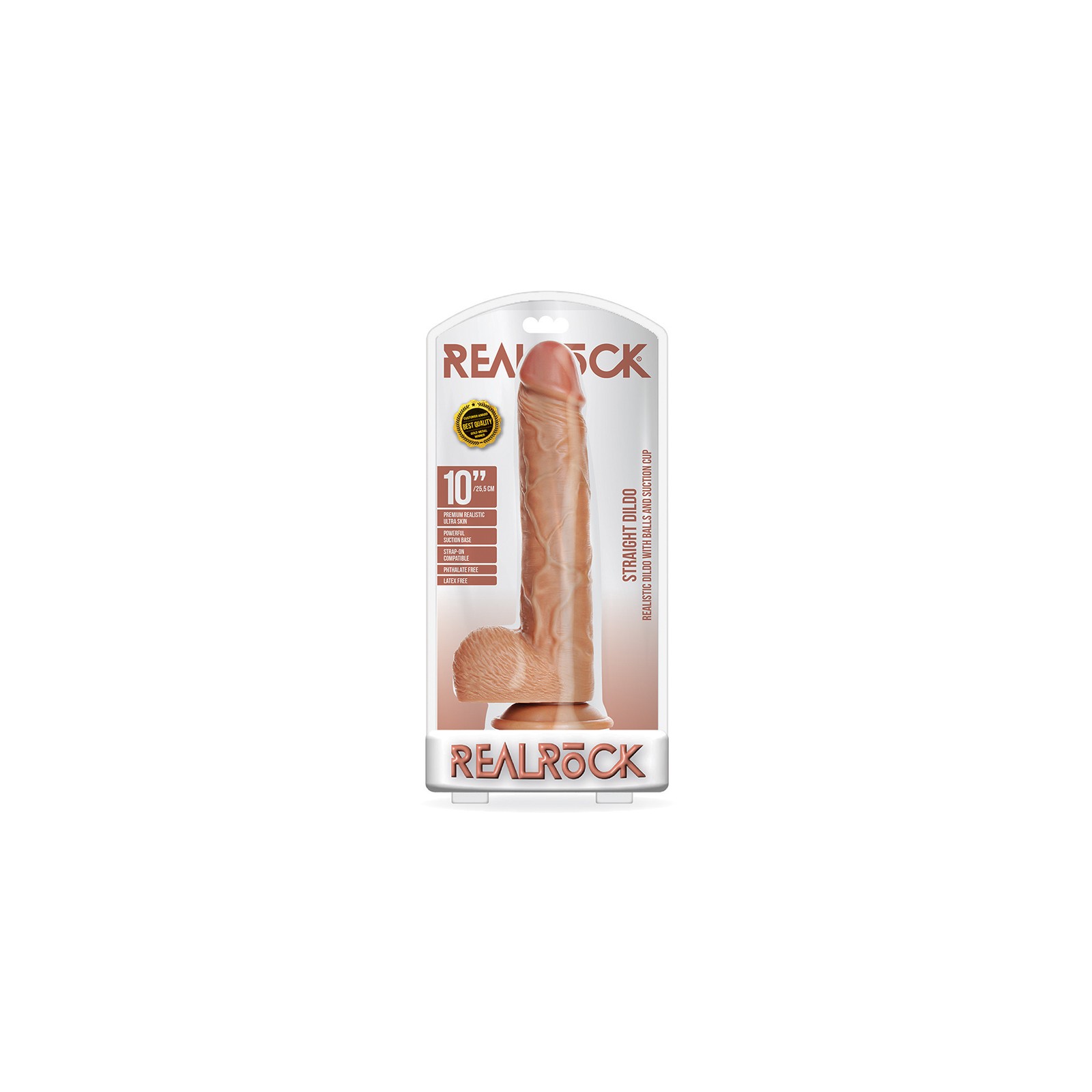 RealRock 10 in. Straight Dildo with Balls Tan