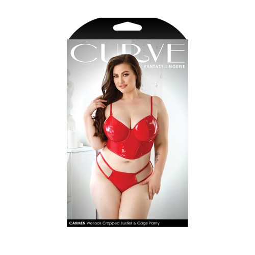 Fantasy Lingerie Curve Carmen Wetlook Bustier & Cage Panty in Red - Seductive Collection