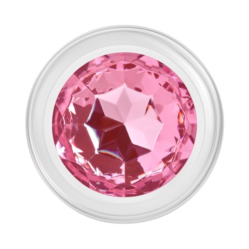 Glass Anal Plug with Pink Gemstone for Elegant Pleasure