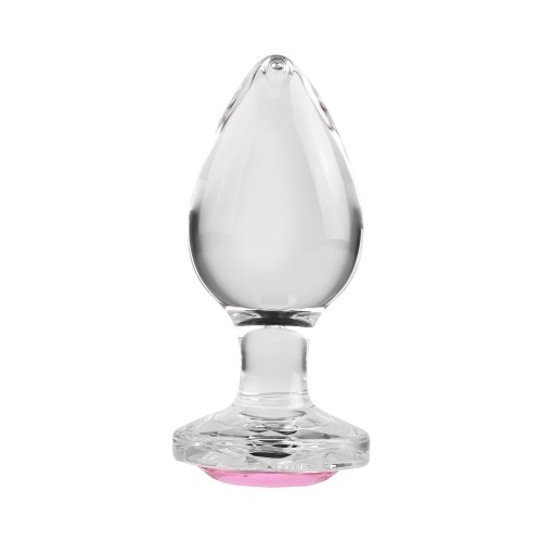 Glass Anal Plug with Pink Gemstone for Elegant Pleasure