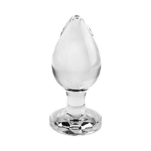 Glass Anal Plug with Pink Gemstone for Elegant Pleasure