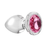 Glass Anal Plug with Pink Gemstone for Elegant Pleasure