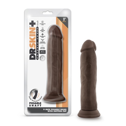 Dr. Skin Plus Dildo Posable Grueso de 9 pulgadas Marrón - Placer Realista