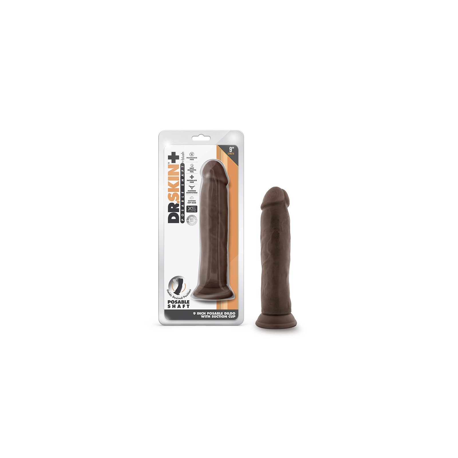 Dr. Skin Plus Dildo Posable Grueso de 9 pulgadas Marrón - Placer Realista