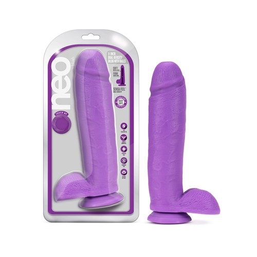 Neo 11 in. Dual Density Dildo with Balls Neon Purple - Realistic Pleasure Experience