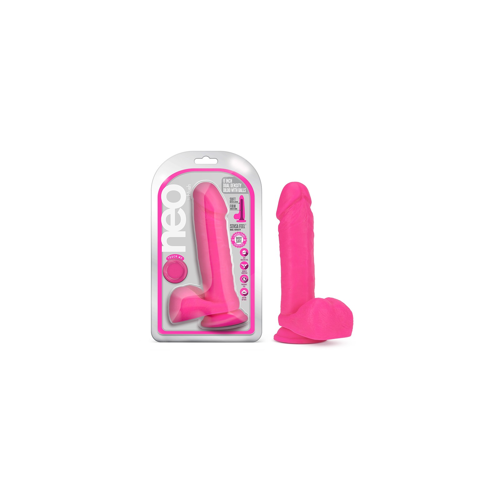 Dildo de Doble Densidad Neon Pink de 8 in. para Placer Máximo