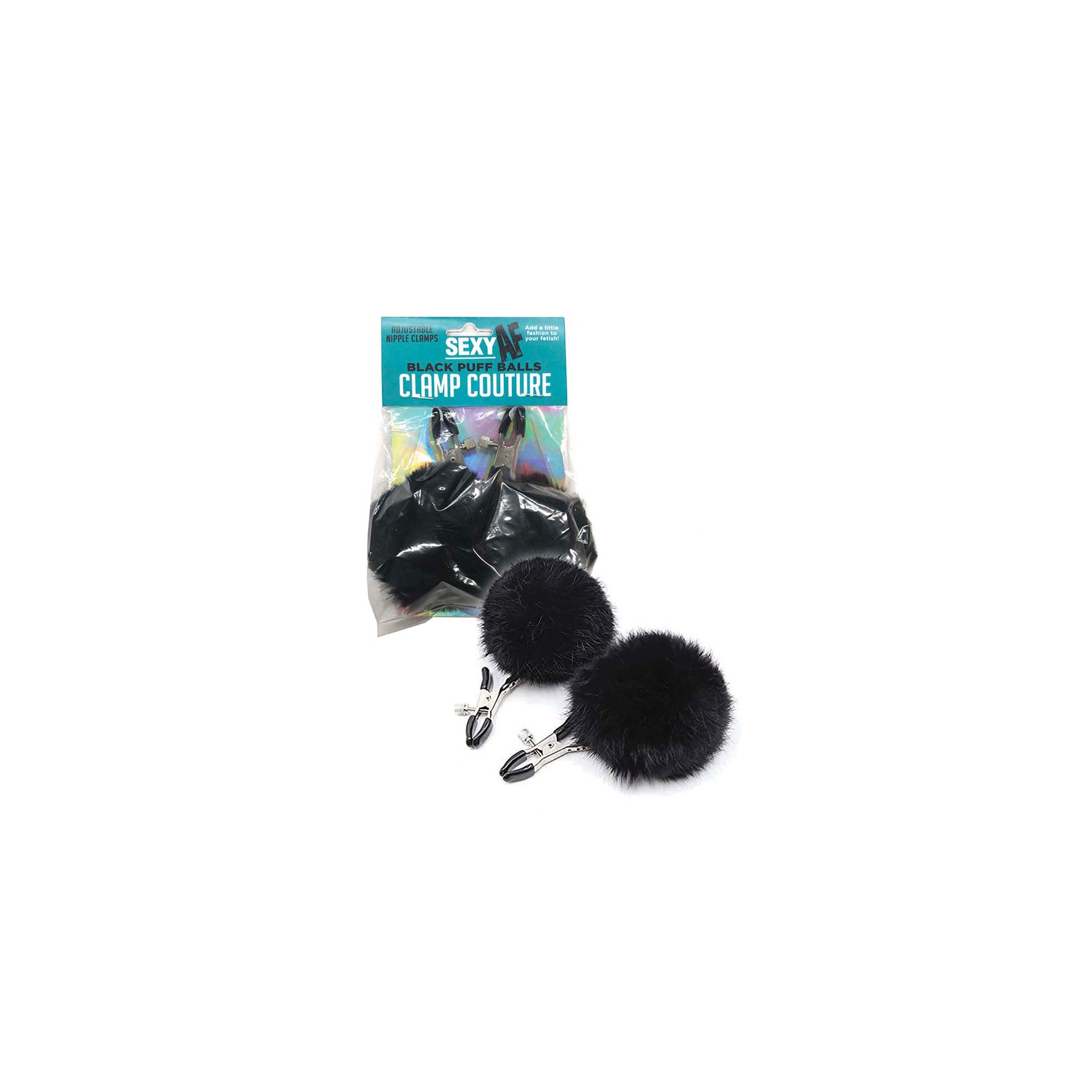 AF Sexy Nipple Clamps Black Puff Balls