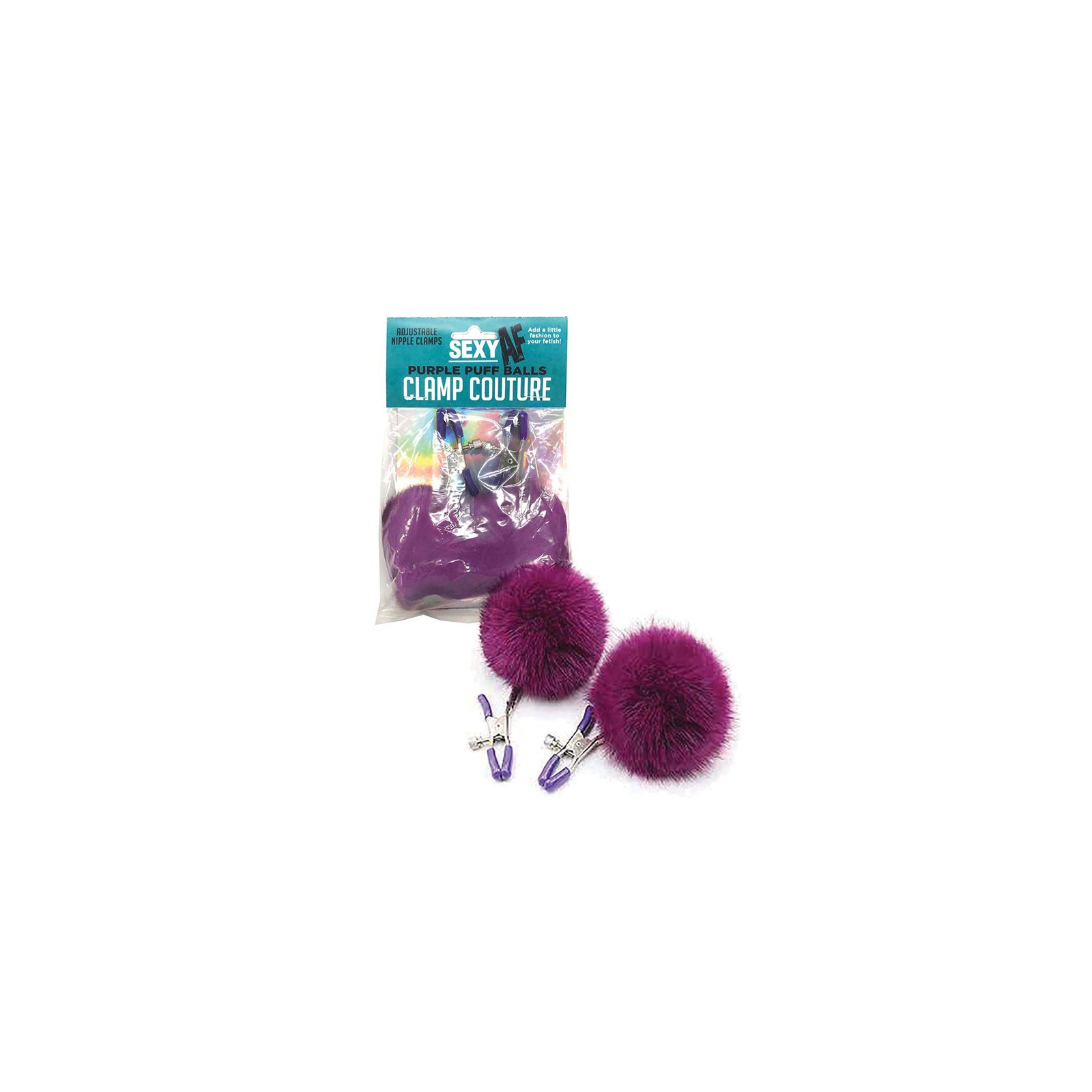 AF Sexy Nipple Clamps with Purple Puff Balls