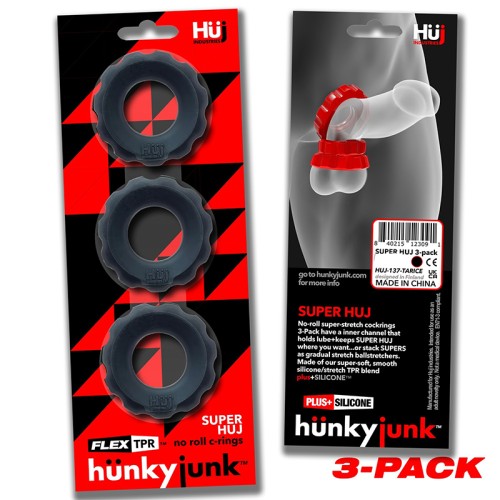 Hunkyjunk SuperHuj Pack de 3 Cockrings Hielo Tar - Anillos de Soporte Definitivo