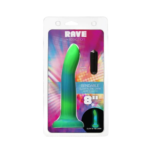 Addiction Rave Dildo de Silicona Flexible de 8 in. que Brilla en la Oscuridad Azul Verde