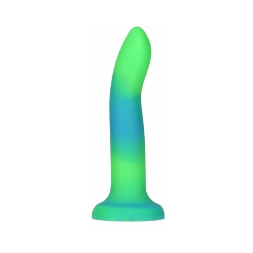 Addiction Rave Dildo de Silicona Flexible de 8 in. que Brilla en la Oscuridad Azul Verde