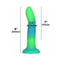 Addiction Rave Dildo de Silicona Flexible de 8 in. que Brilla en la Oscuridad Azul Verde