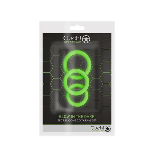 Ouch Glow in the Dark Cockring Set Neon Green