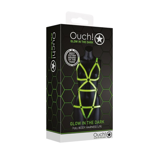 Ouch! Glow in the Dark Full-Body Harness - Neon Green L/XL