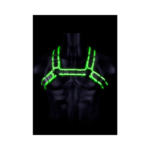 Ouch! Glow in the Dark Leather Bulldog Harness Neon Green L/XL