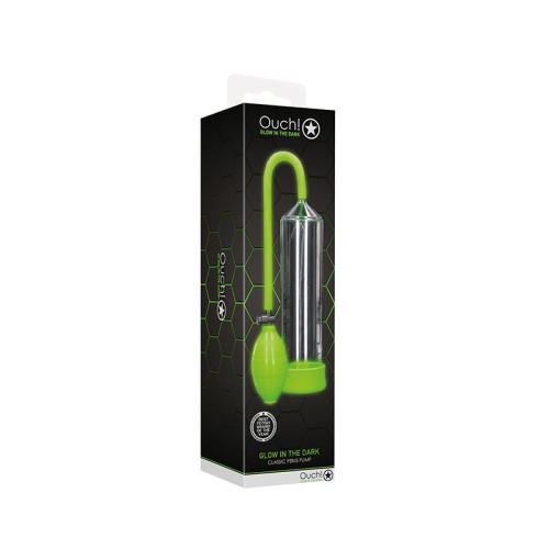 Ouch! Glow in the Dark Classic Penis Pump Neon Green - Intense Pleasure