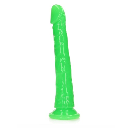 Dildo Slim que Brilla en la Oscuridad de RealRock de 11 in. Verde Neón