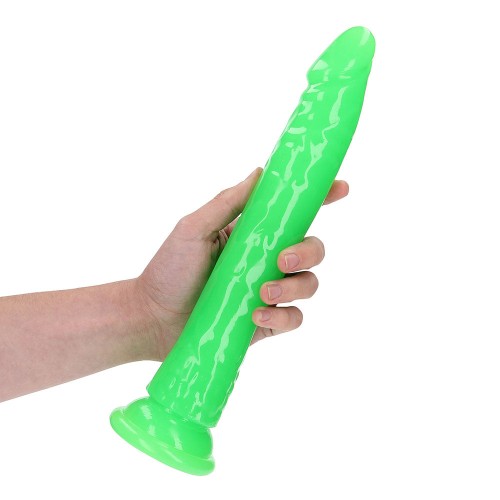 Dildo Slim que Brilla en la Oscuridad de RealRock de 11 in. Verde Neón