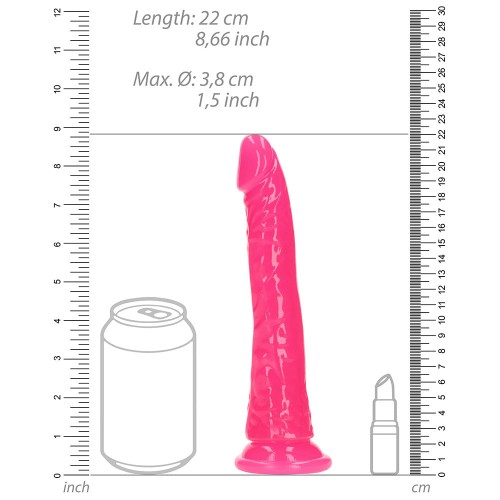 Dildo Slim 8 Pulgadas Neon Rosa que Brilla en la Oscuridad