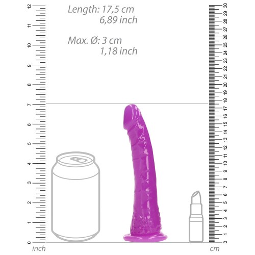 RealRock Glow in the Dark Slim Dildo - Neon Purple