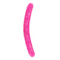 Dildo Doble RealRock que Brilla en la Oscuridad 15 in Rosa Neón