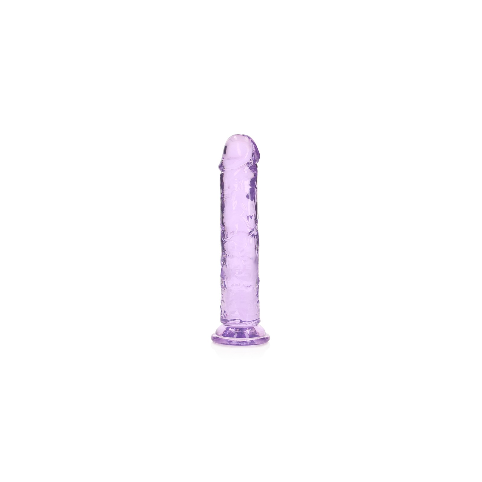 Dildo Recto Crystal Clear de 7 in. Sin Testículos Morado