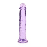 Dildo Recto Crystal Clear de 7 in. Sin Testículos Morado