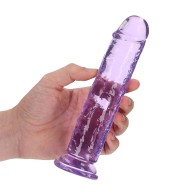 Dildo Recto Crystal Clear de 7 in. Sin Testículos Morado