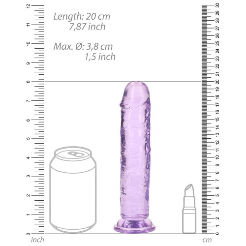 Dildo Recto Crystal Clear de 7 in. Sin Testículos Morado