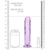 Dildo Recto Crystal Clear de 7 in. Sin Testículos Morado