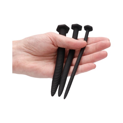 Ouch! Urethral Sounding Textured Silicone Screw Plug Set - Intense Pleasure Awaits