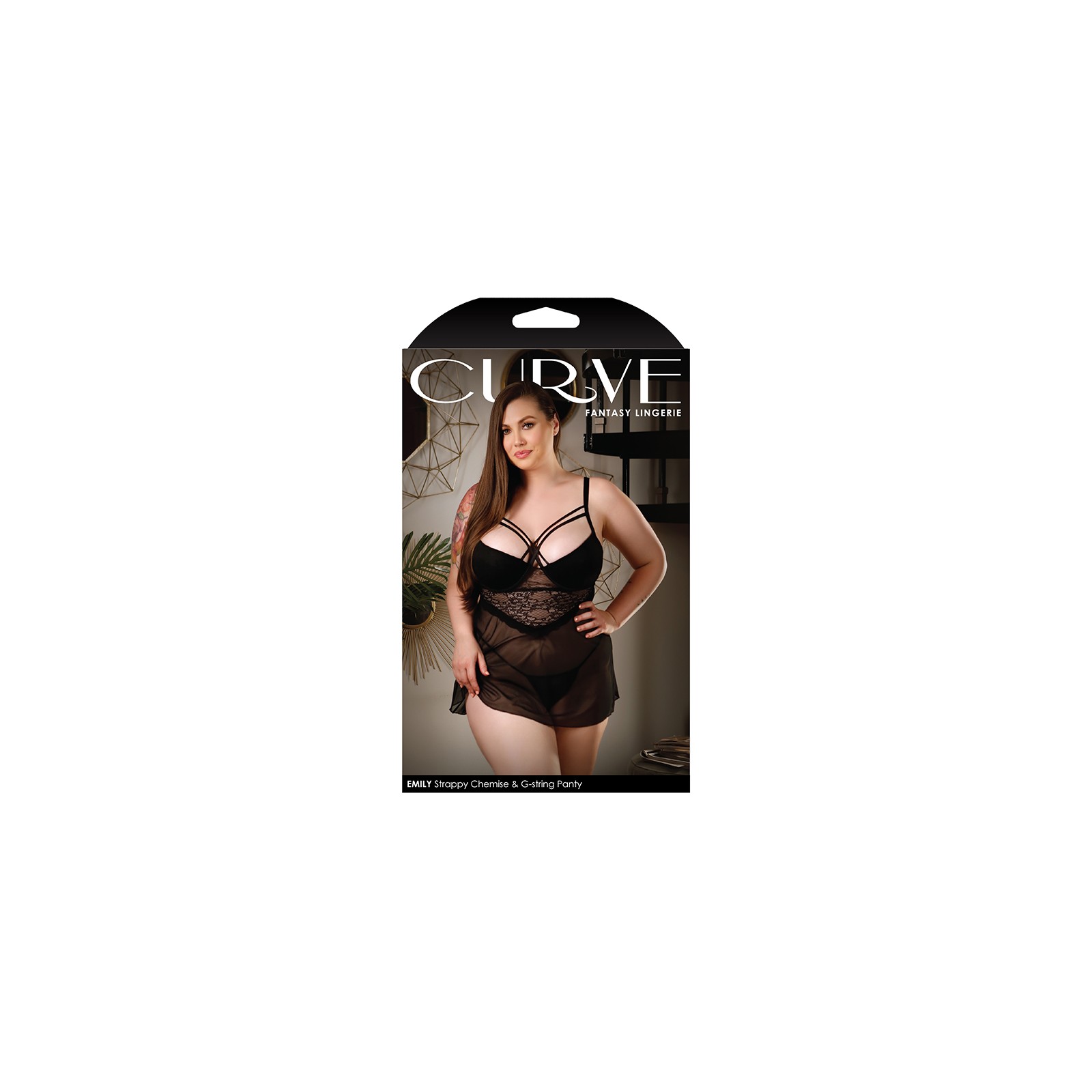 Chemise Curvy Emily con Tirantes y G-String Negro