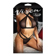 Vixen After Hours Top Halter con Tachuelas y Panty Negro L/XL