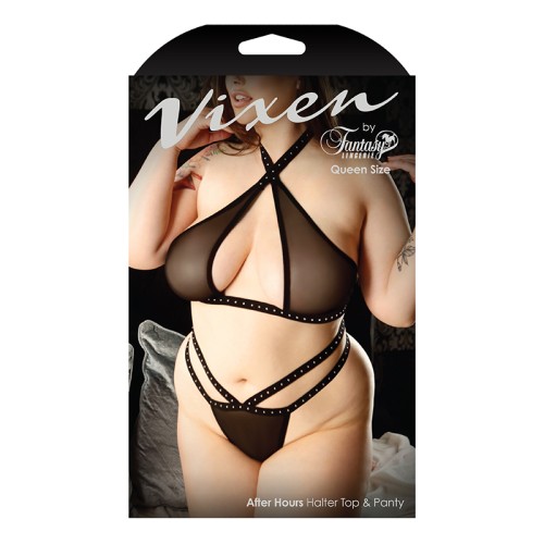 Vixen After Hours Studded Halter Top & Panty Black Queen - Stylish Intimate Wear