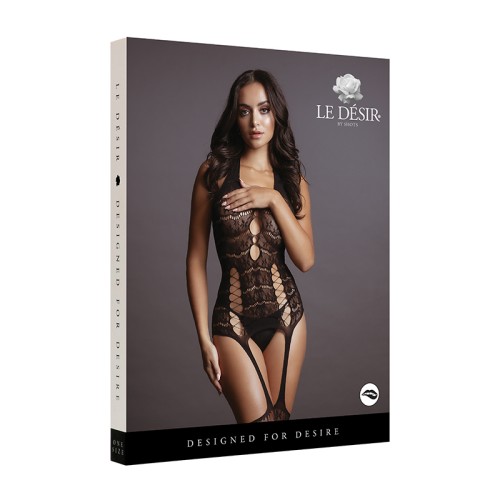 Le Desir Lace Suspender Bodystocking Black O/S