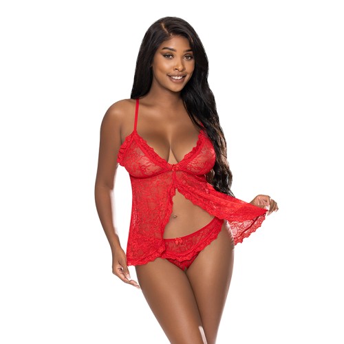 Conjunto Babydoll de Encaje Rojo para Noches Seductoras