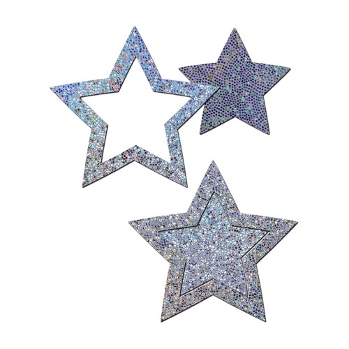 Pastease Peek-a-Boob Silver Glitter Star Nipple Pasties