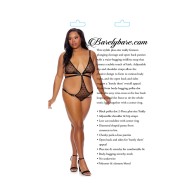 Barely Bare Strappy Bikini Teddy Vibrating Finger Ring Black