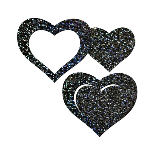 Pastease Black Glitter Heart Nipple Pasties - Stylish Tease