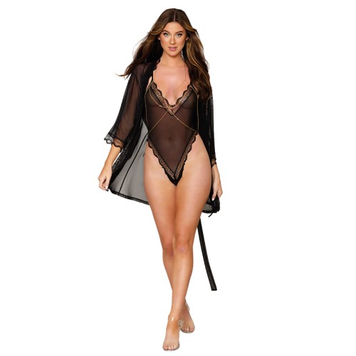 Dreamgirl Mesh Robe and Teddy with Lace Trim Black XL