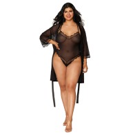 Dreamgirl Mesh Robe & Strappy Back Teddy Black 2XL