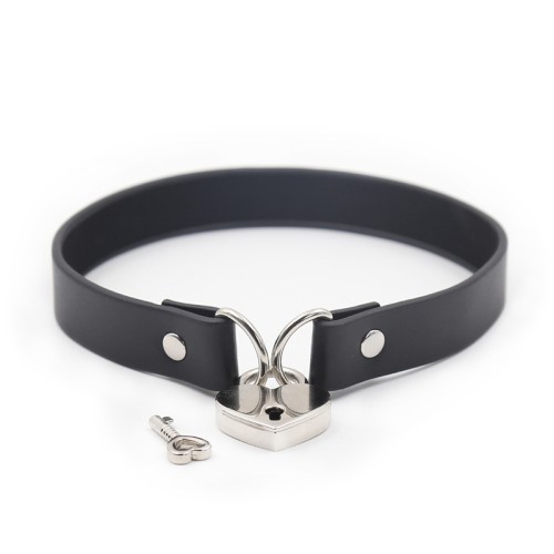 Ple'sur PVC Collar With Heart Lock & Key (Black)