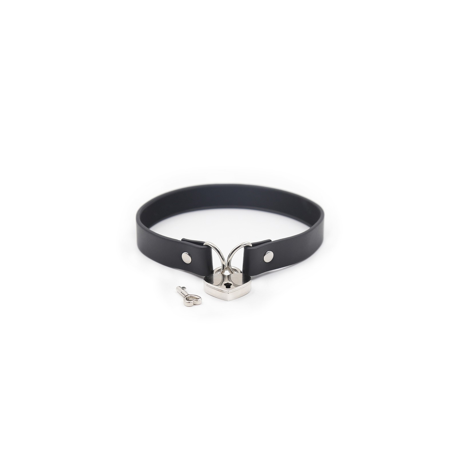 Ple'sur PVC Collar With Heart Lock & Key (Black)