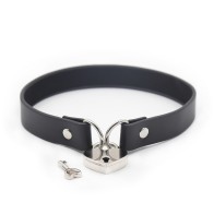 Ple'sur PVC Collar With Heart Lock & Key (Black)