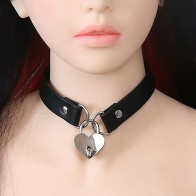 Ple'sur PVC Collar With Heart Lock & Key (Black)