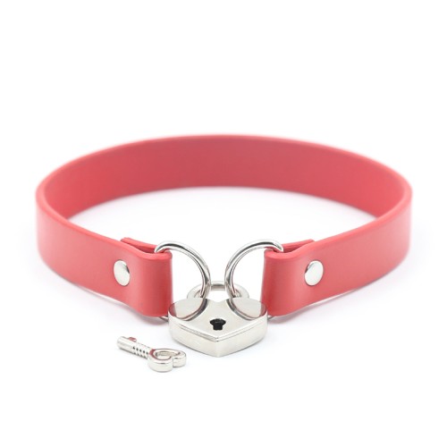 Pleasure PVC Collar With Heart Lock & Key Red