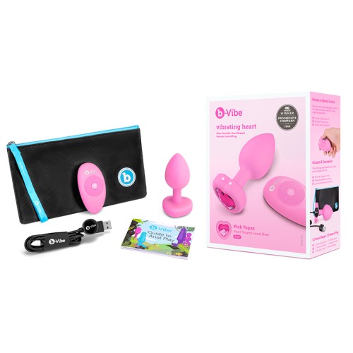 Plug Anal Vibrante de Corazón b-Vibe con Base de Joya en Forma de Corazón S/M Rosa