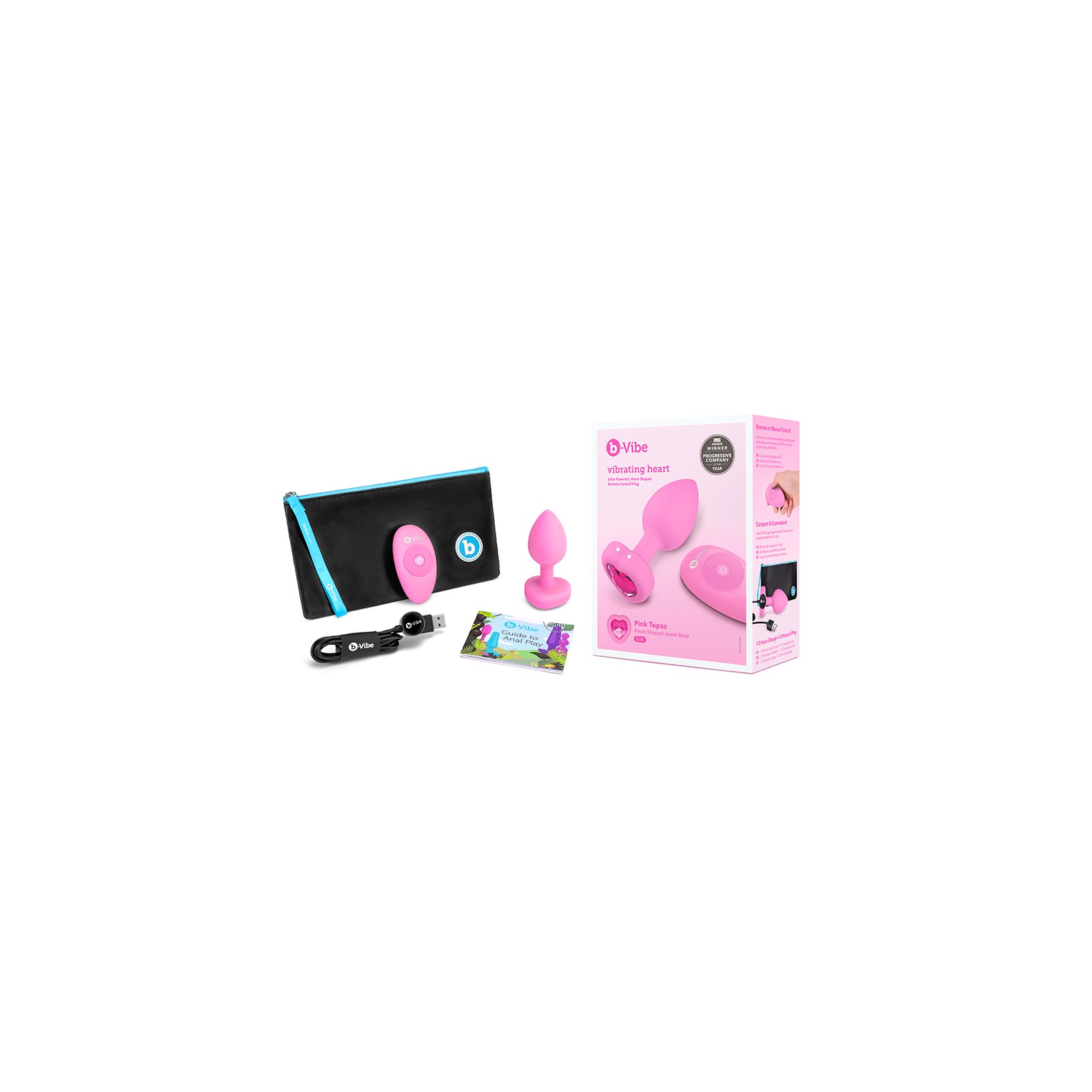 Plug Anal Vibrante de Corazón b-Vibe con Base de Joya en Forma de Corazón S/M Rosa